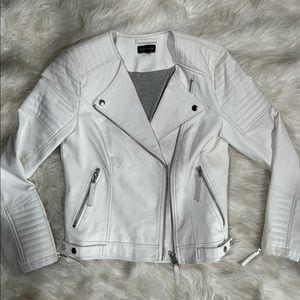 Topshop White Leather Moto Jacket